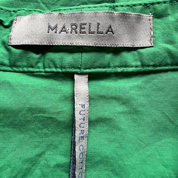 Marella Size 2 Emerald Green Bobbio Cotton Ruched Cap Sleeve A-Line Midi Dress - Picture 3 of 16